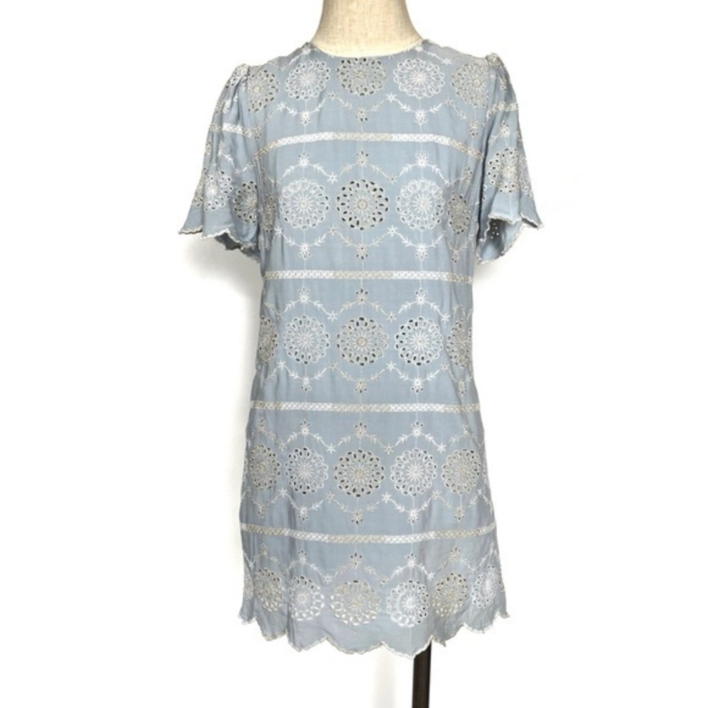 English Factory Pale Blue Embroidered Shift Dress Size Medium
